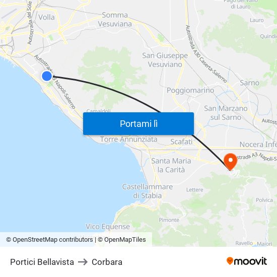 Portici Bellavista to Corbara map