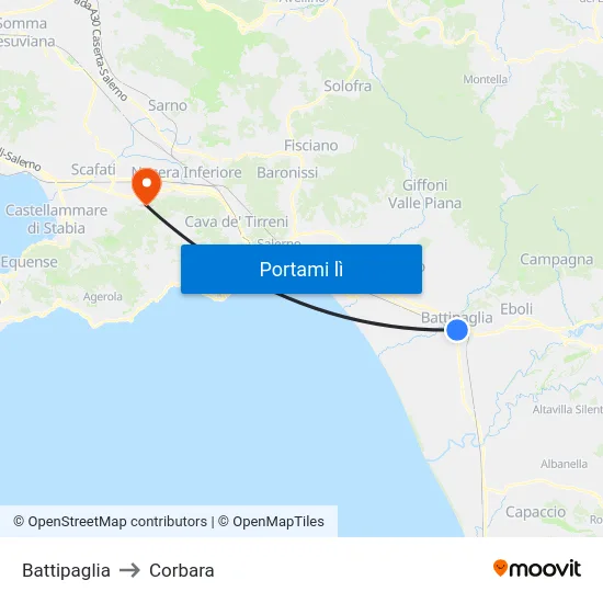 Battipaglia to Corbara map