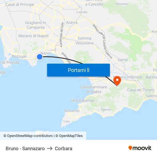 Bruno - Sannazaro to Corbara map