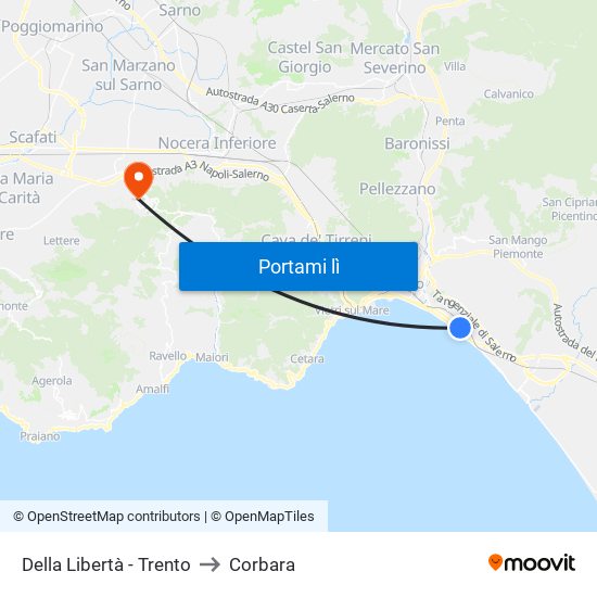 Della Libertà - Trento to Corbara map
