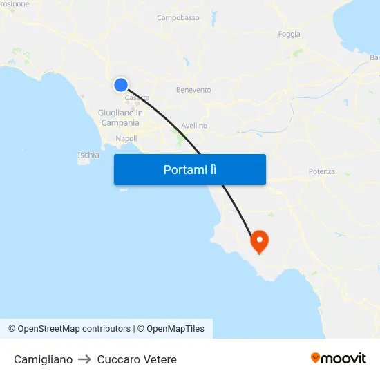 Camigliano to Cuccaro Vetere map