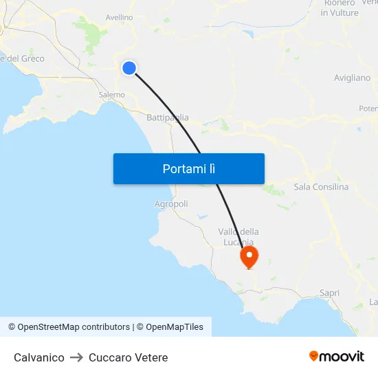 Calvanico to Cuccaro Vetere map