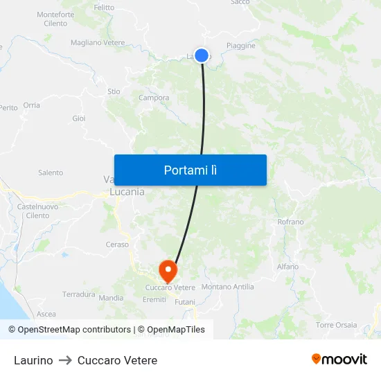 Laurino to Cuccaro Vetere map