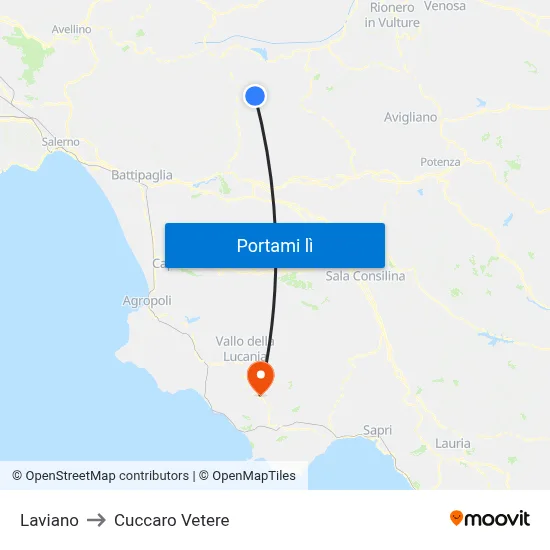Laviano to Cuccaro Vetere map