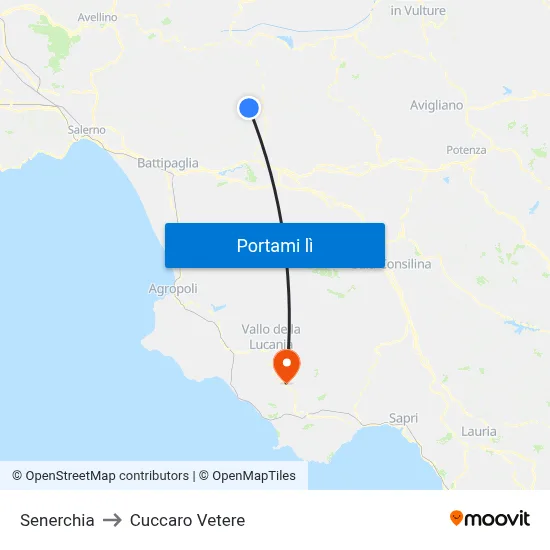 Senerchia to Cuccaro Vetere map