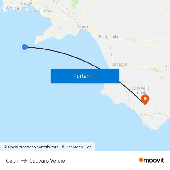 Capri to Cuccaro Vetere map