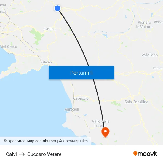 Calvi to Cuccaro Vetere map