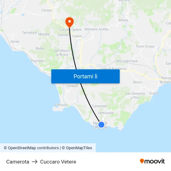 Camerota to Cuccaro Vetere map
