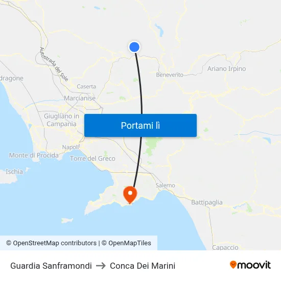 Guardia Sanframondi to Conca Dei Marini map
