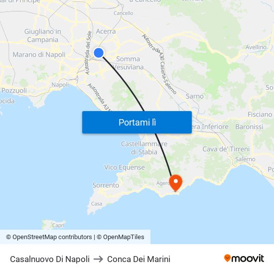 Casalnuovo Di Napoli to Conca Dei Marini map