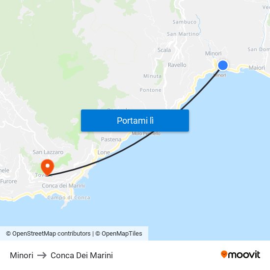 Minori to Conca Dei Marini map