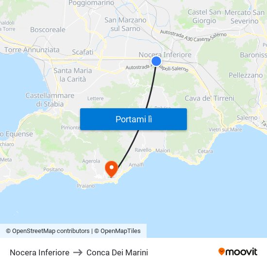 Nocera Inferiore to Conca Dei Marini map