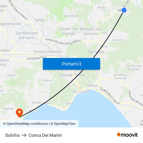 Solofra to Conca Dei Marini map
