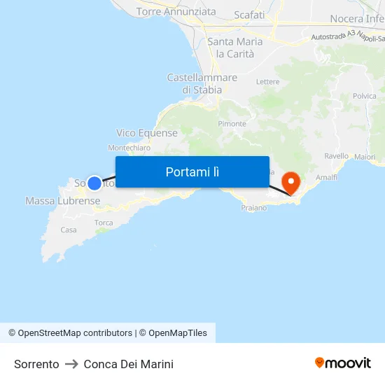 Sorrento to Conca Dei Marini map