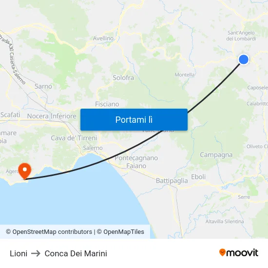 Lioni to Conca Dei Marini map