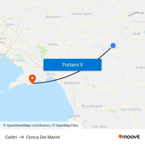Calitri to Conca Dei Marini map
