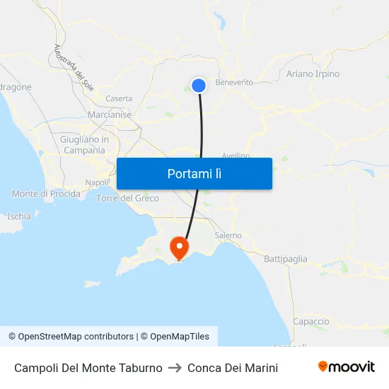 Campoli Del Monte Taburno to Conca Dei Marini map