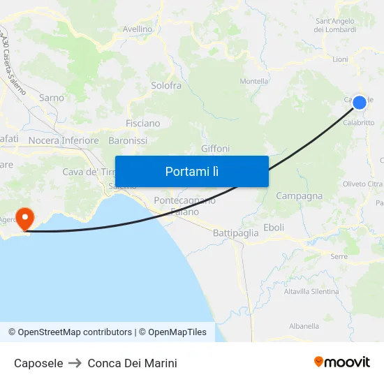 Caposele to Conca Dei Marini map