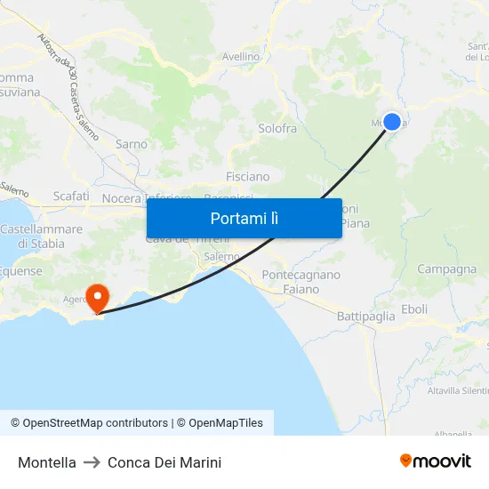 Montella to Conca Dei Marini map