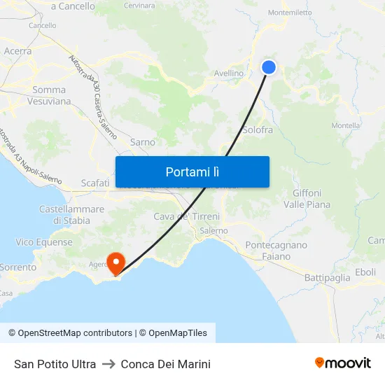 San Potito Ultra to Conca Dei Marini map