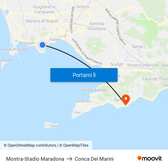 Mostra-Stadio Maradona to Conca Dei Marini map