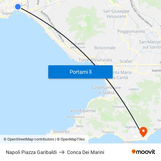 Napoli Piazza Garibaldi to Conca Dei Marini map