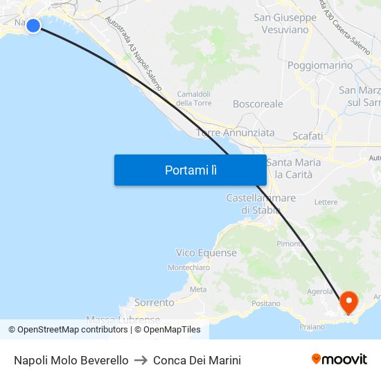 Napoli Molo Beverello to Conca Dei Marini map