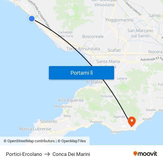 Portici-Ercolano to Conca Dei Marini map