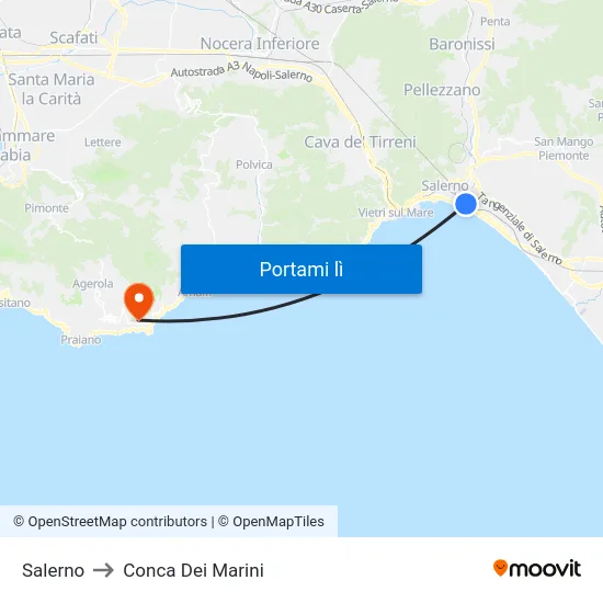 Salerno to Conca Dei Marini map