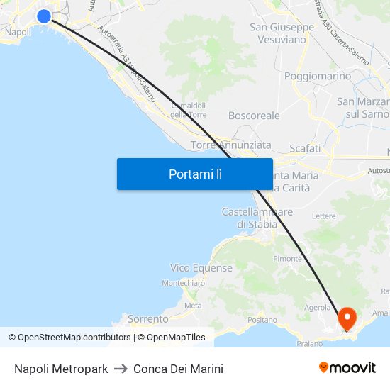 Napoli Metropark to Conca Dei Marini map
