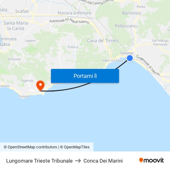 Lungomare Trieste Tribunale to Conca Dei Marini map