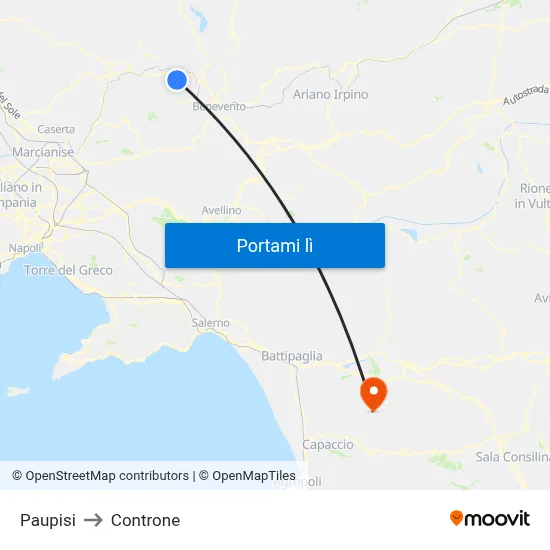 Paupisi to Controne map