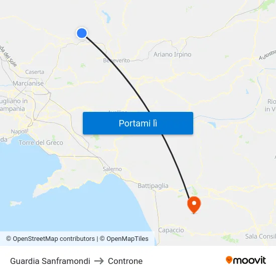 Guardia Sanframondi to Controne map