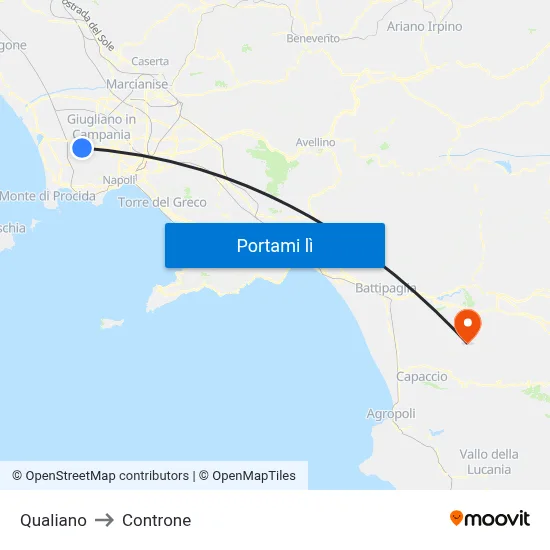Qualiano to Controne map