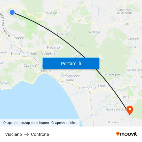 Visciano to Controne map