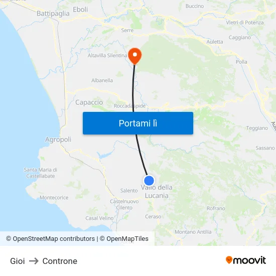Gioi to Controne map