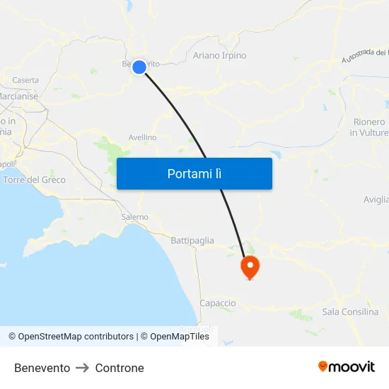 Benevento to Controne map