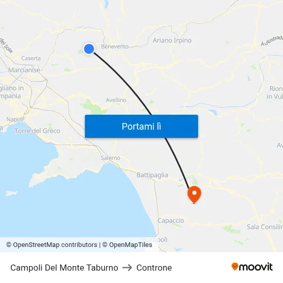 Campoli Del Monte Taburno to Controne map