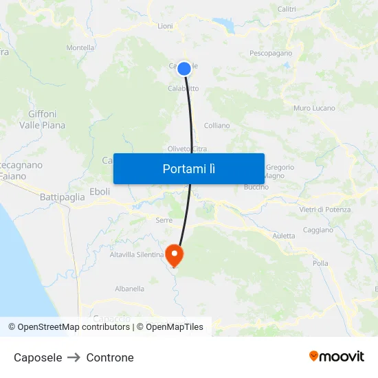 Caposele to Controne map
