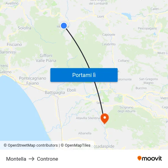 Montella to Controne map