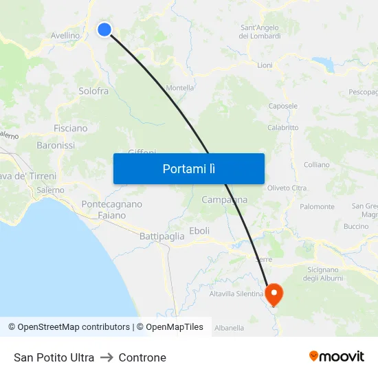 San Potito Ultra to Controne map