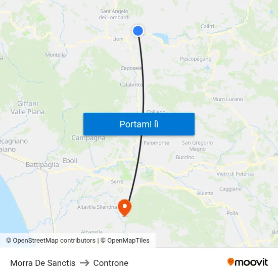 Morra De Sanctis to Controne map