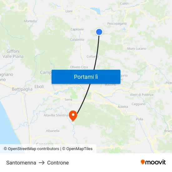 Santomenna to Controne map
