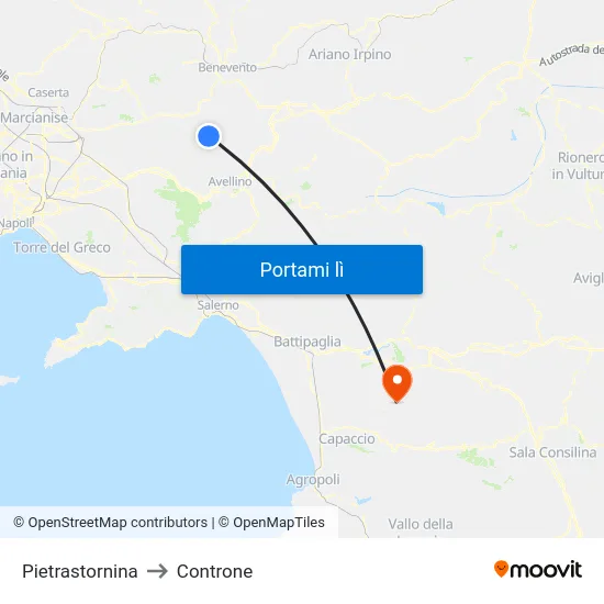 Pietrastornina to Controne map