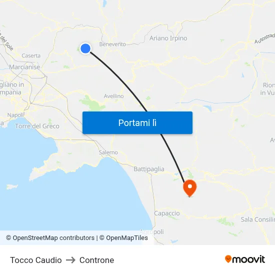 Tocco Caudio to Controne map