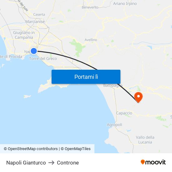 Napoli Gianturco to Controne map