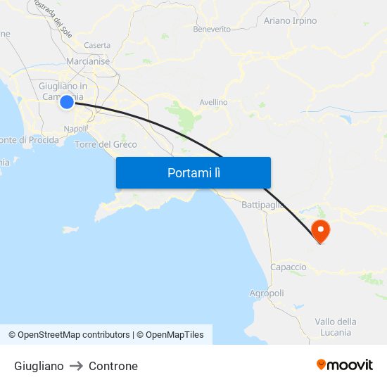 Giugliano to Controne map