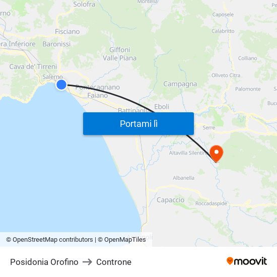 Posidonia Orofino to Controne map