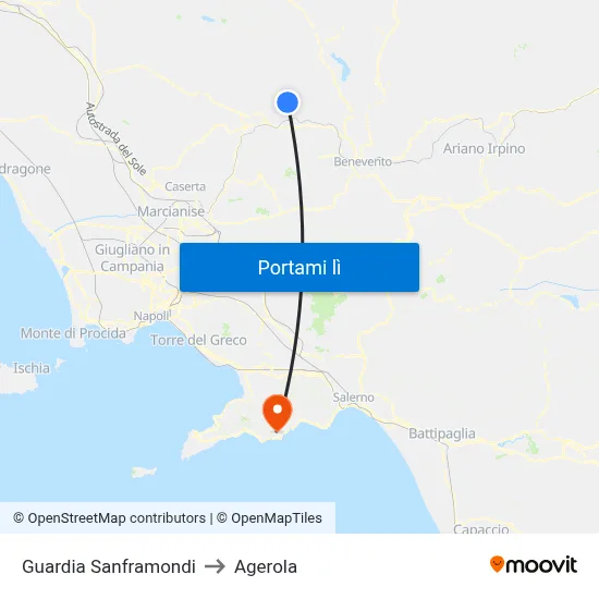 Guardia Sanframondi to Agerola map