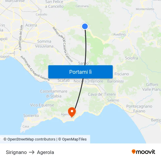 Sirignano to Agerola map